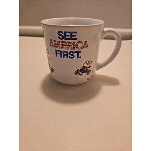 Vintage Sandra Boynton mug See America First marathon July 4th Olympics